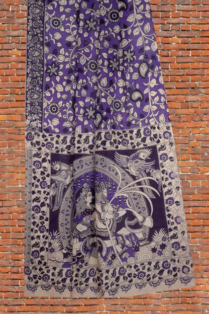 Violet  Kalamkari Pure Cotton Floral Vines Epic Pallu Saree