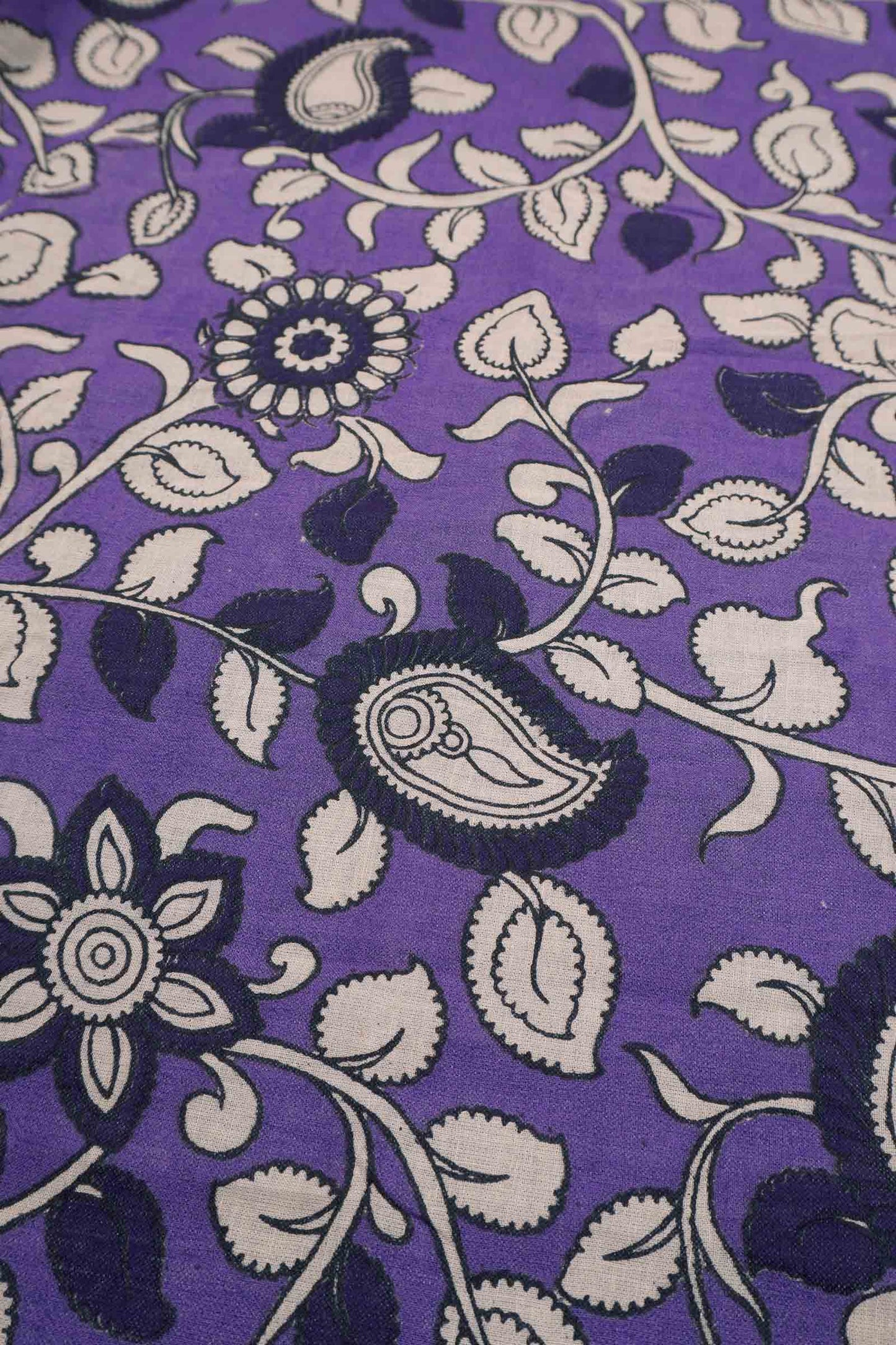 Violet  Kalamkari Pure Cotton Floral Vines Epic Pallu Saree