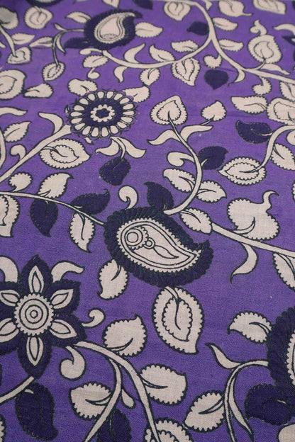 Violet  Kalamkari Pure Cotton Floral Vines Epic Pallu Saree
