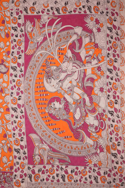 Orange Kalamkari Pure Cotton Floral Print Saree