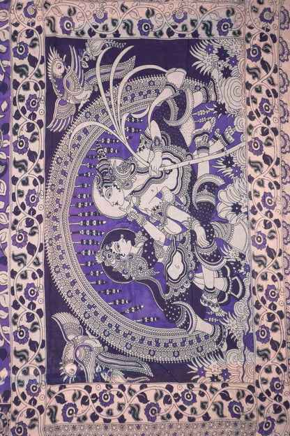 Violet  Kalamkari Pure Cotton Floral Vines Epic Pallu Saree