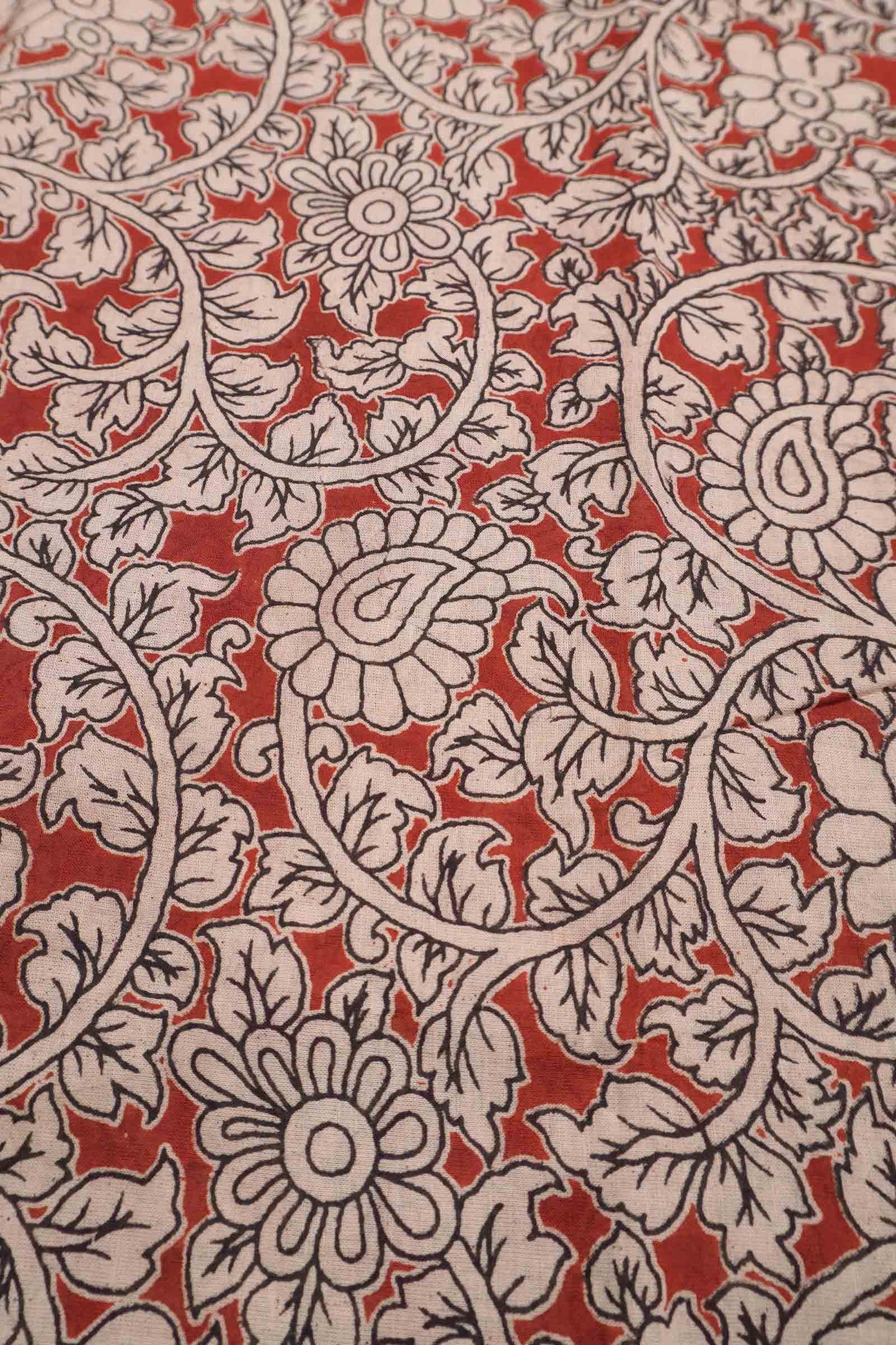 Maroon Kalamkari Pure Cotton  Floral Print Peacock Border Saree