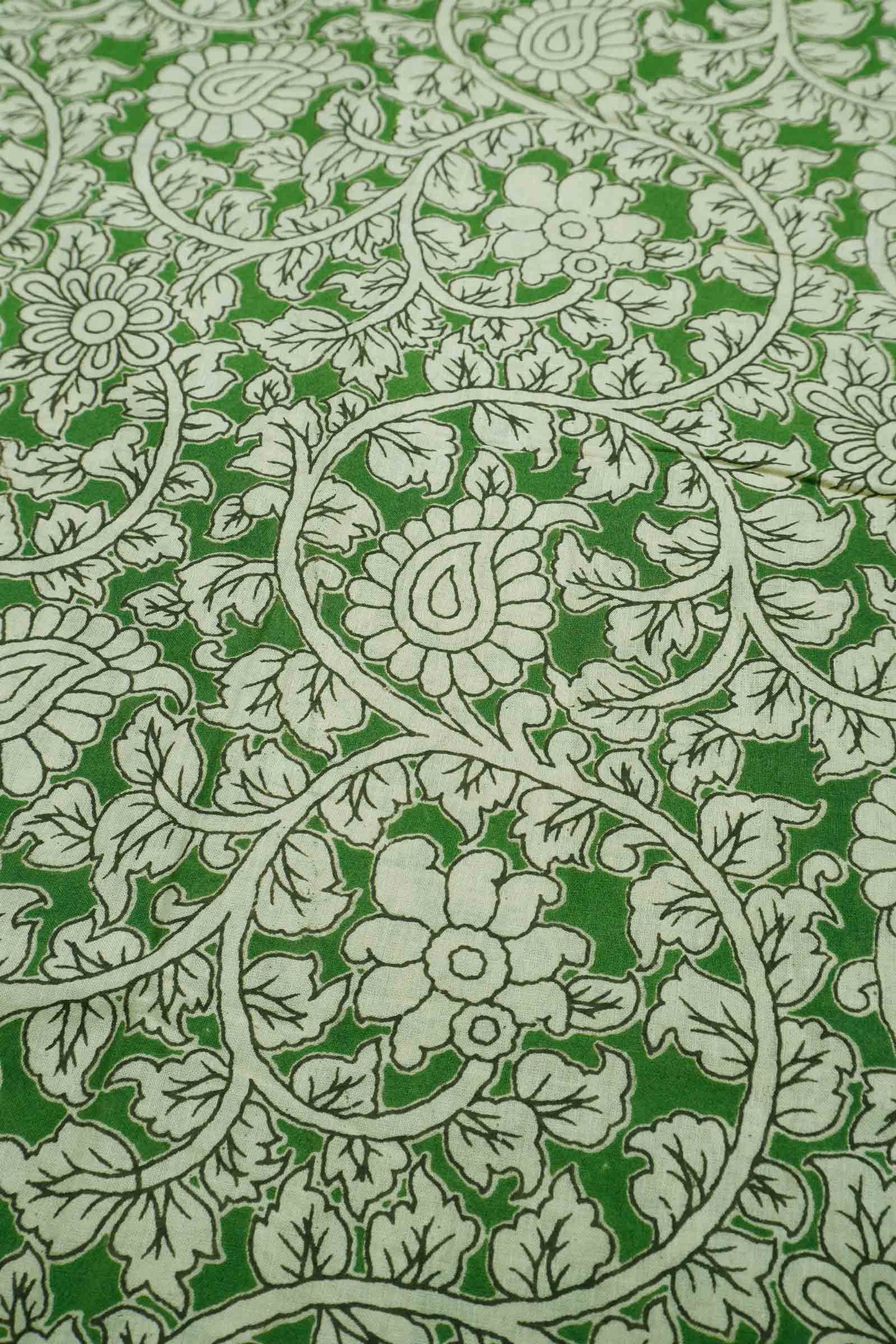 Green Kalamkari Pure Cotton  Floral Print Peacock Border Saree
