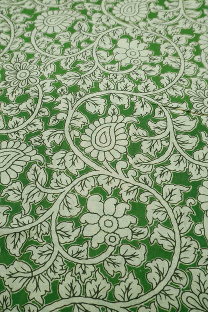 Green Kalamkari Pure Cotton  Floral Print Peacock Border Saree
