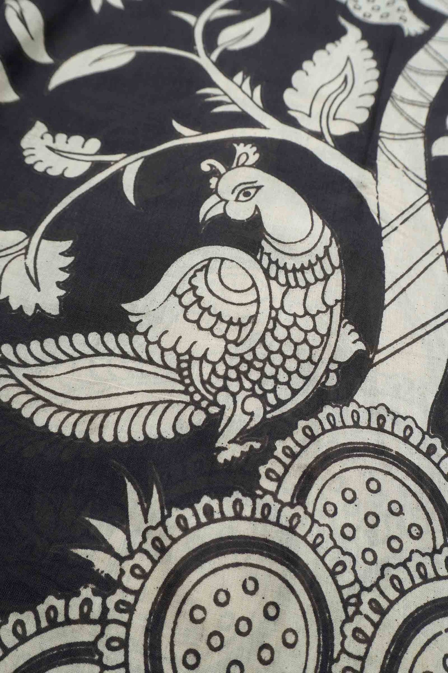 Black Kalamkari Pure Cotton Garden Print Royal Cow Pallu Saree