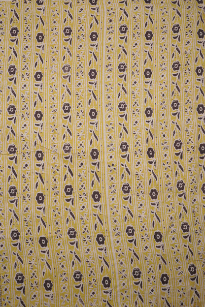 Off White With Yellow Kalamkari Pure Cotton Elephant Peacock Butta Saree