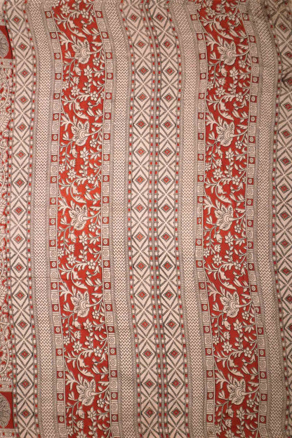 Maroon Kalamkari Pure Cotton  Floral Print Peacock Border Saree