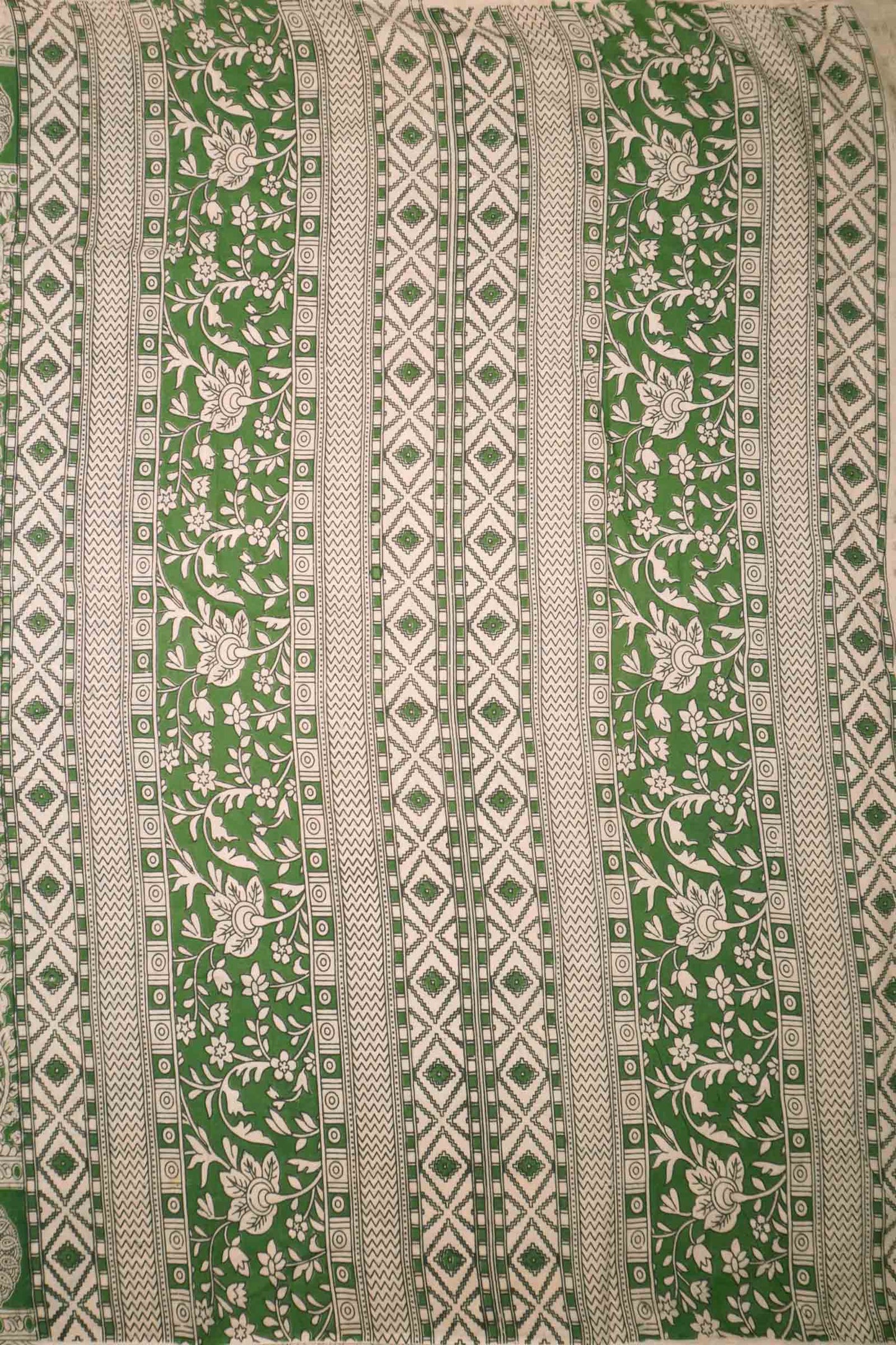 Green Kalamkari Pure Cotton  Floral Print Peacock Border Saree