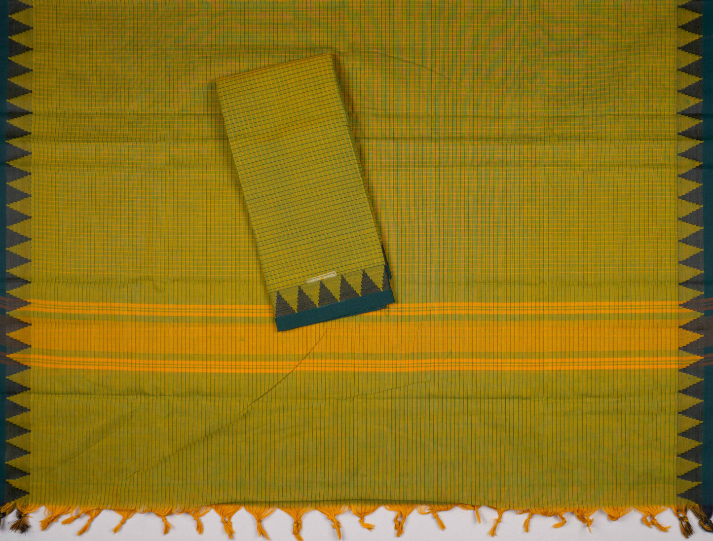 Green Pure Chettinad Cotton Chudithar Material Mini Checks Tower Border Suit