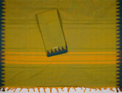 Green Pure Chettinad Cotton Chudithar Material Mini Checks Tower Border Suit