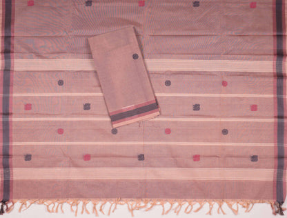 Light Brown Pure Chettinad Cotton Chudithar Material Peacock Butta Suit