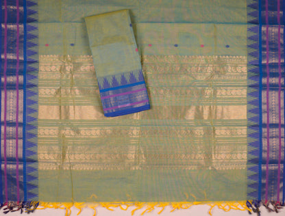 Green Pure Chettinad Cotton Chudithar Material Mini Butta Temple Border Zari Suit