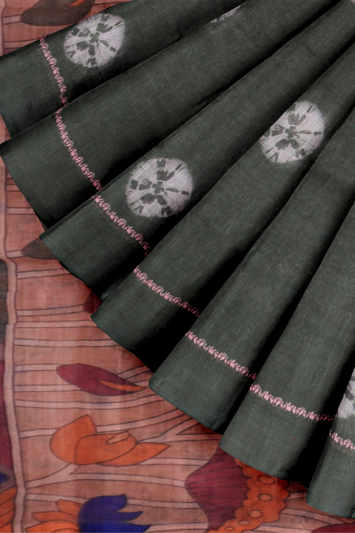 Green Semi Linen Shibori Style Print Saree