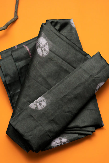 Green Semi Linen Shibori Style Print Saree