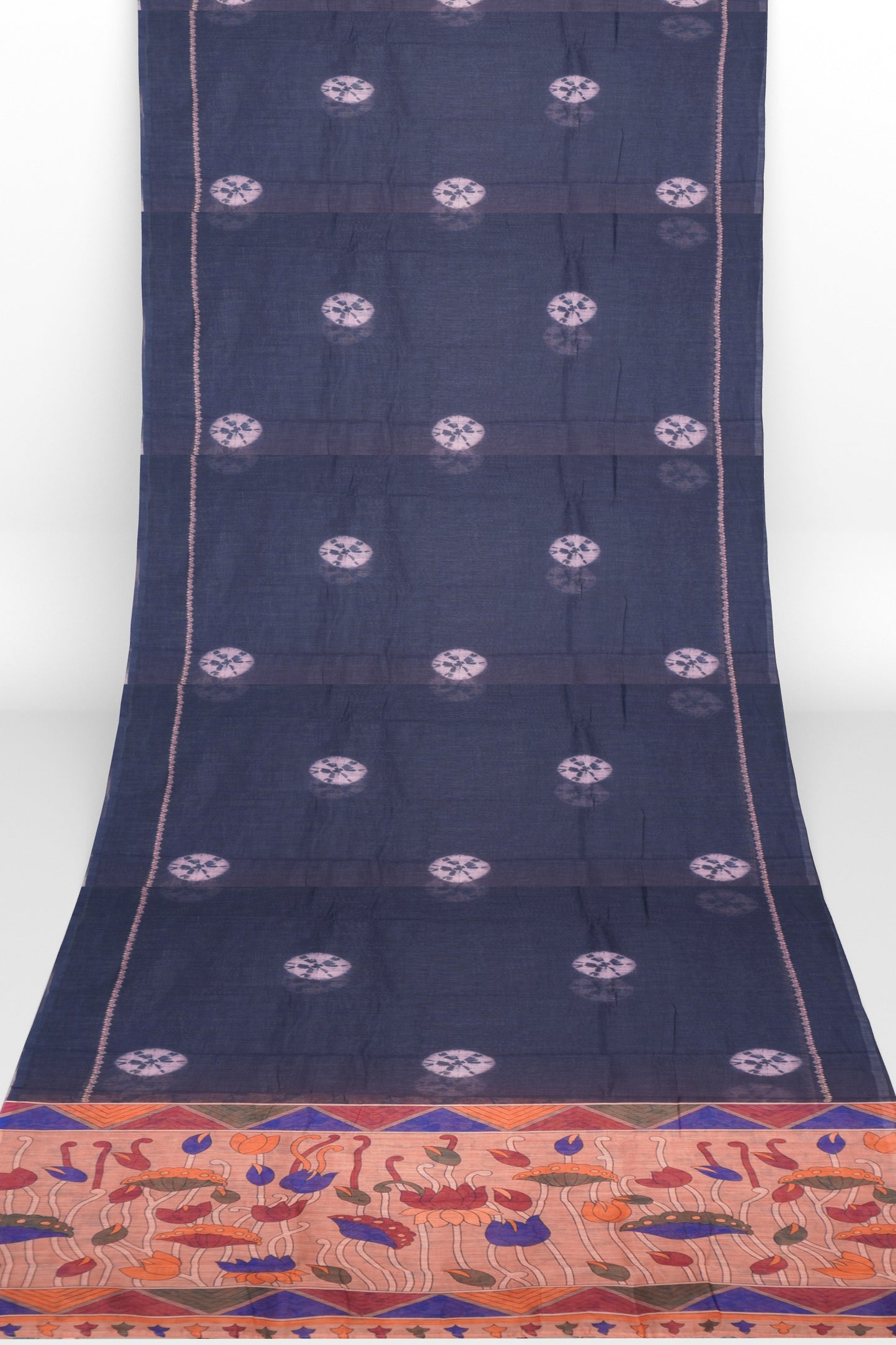 Grey Blue Semi Linen Shibori Style Print Saree