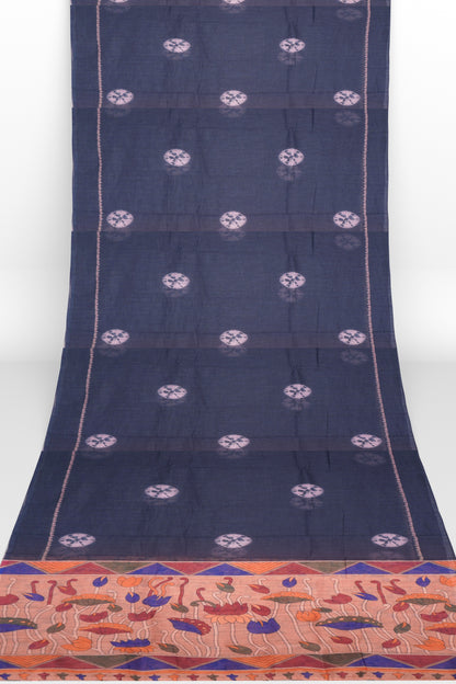 Grey Blue Semi Linen Shibori Style Print Saree
