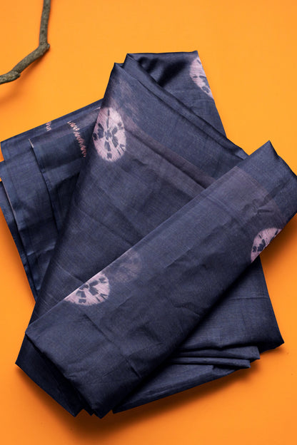 Grey Blue Semi Linen Shibori Style Print Saree