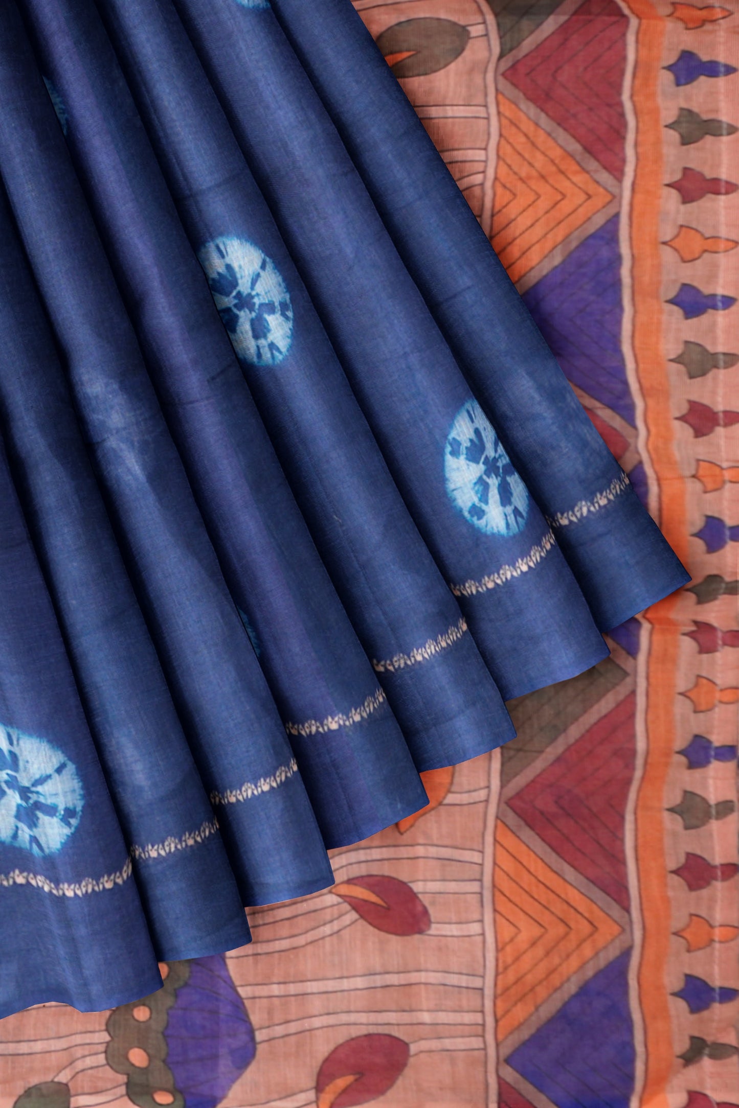 Blue Semi Linen Shibori Style Print Saree