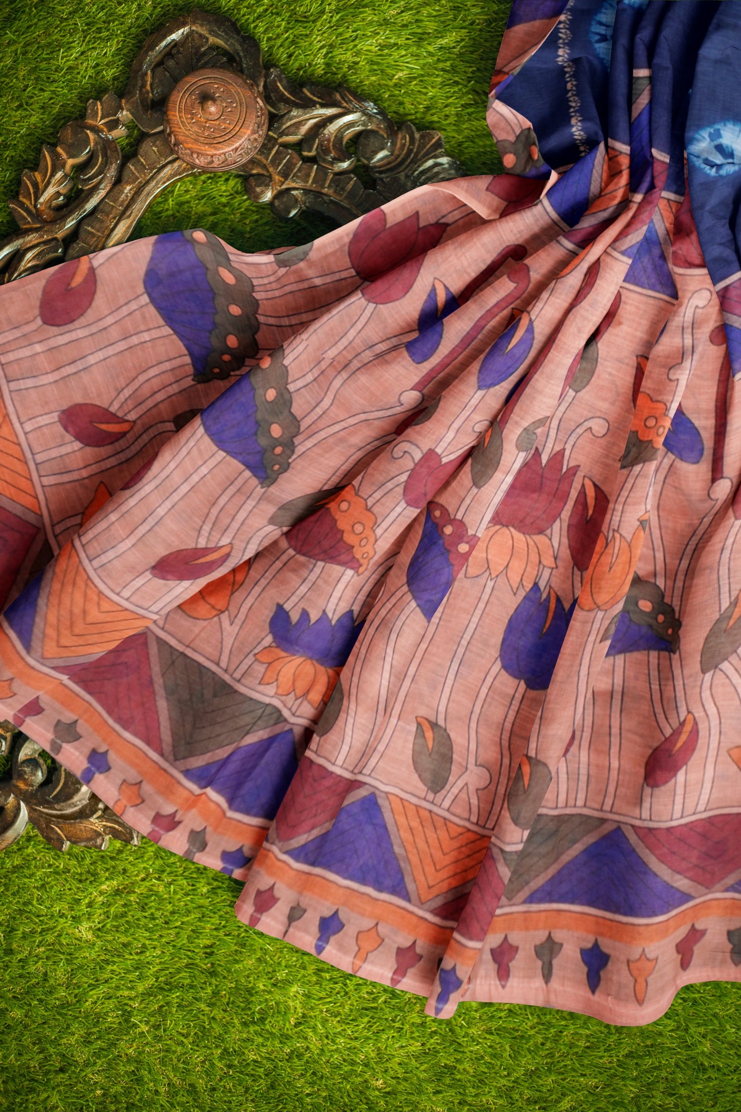 Blue Semi Linen Shibori Style Print Saree