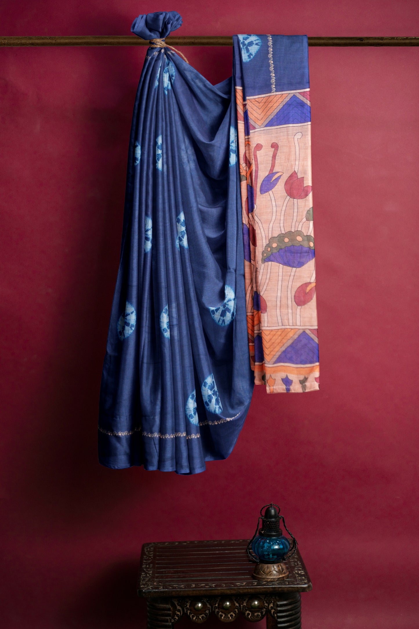 Blue Semi Linen Shibori Style Print Saree