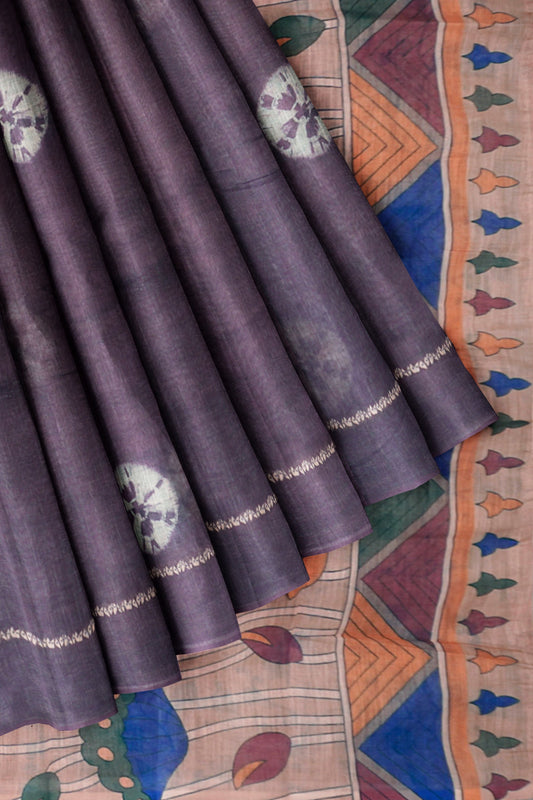 Indigo Violet Semi Linen Shibori Style Print Saree