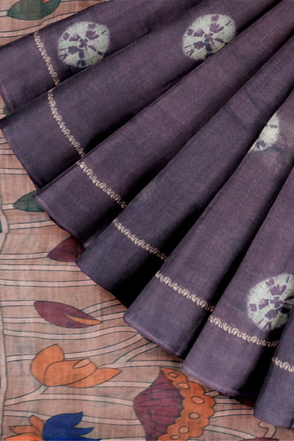 Indigo Violet Semi Linen Shibori Style Print Saree