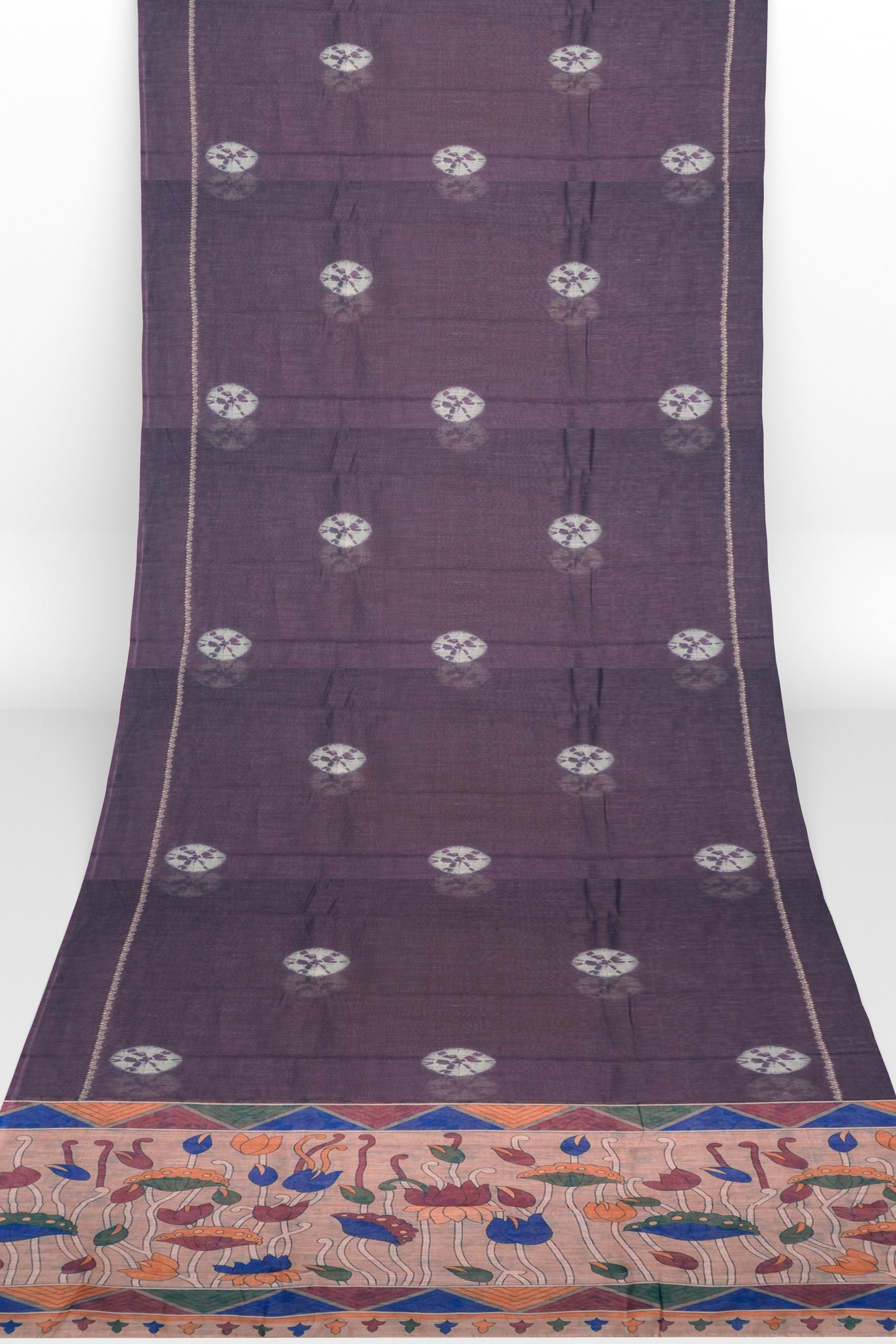 Indigo Violet Semi Linen Shibori Style Print Saree