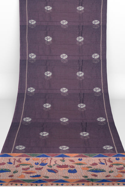 Indigo Violet Semi Linen Shibori Style Print Saree
