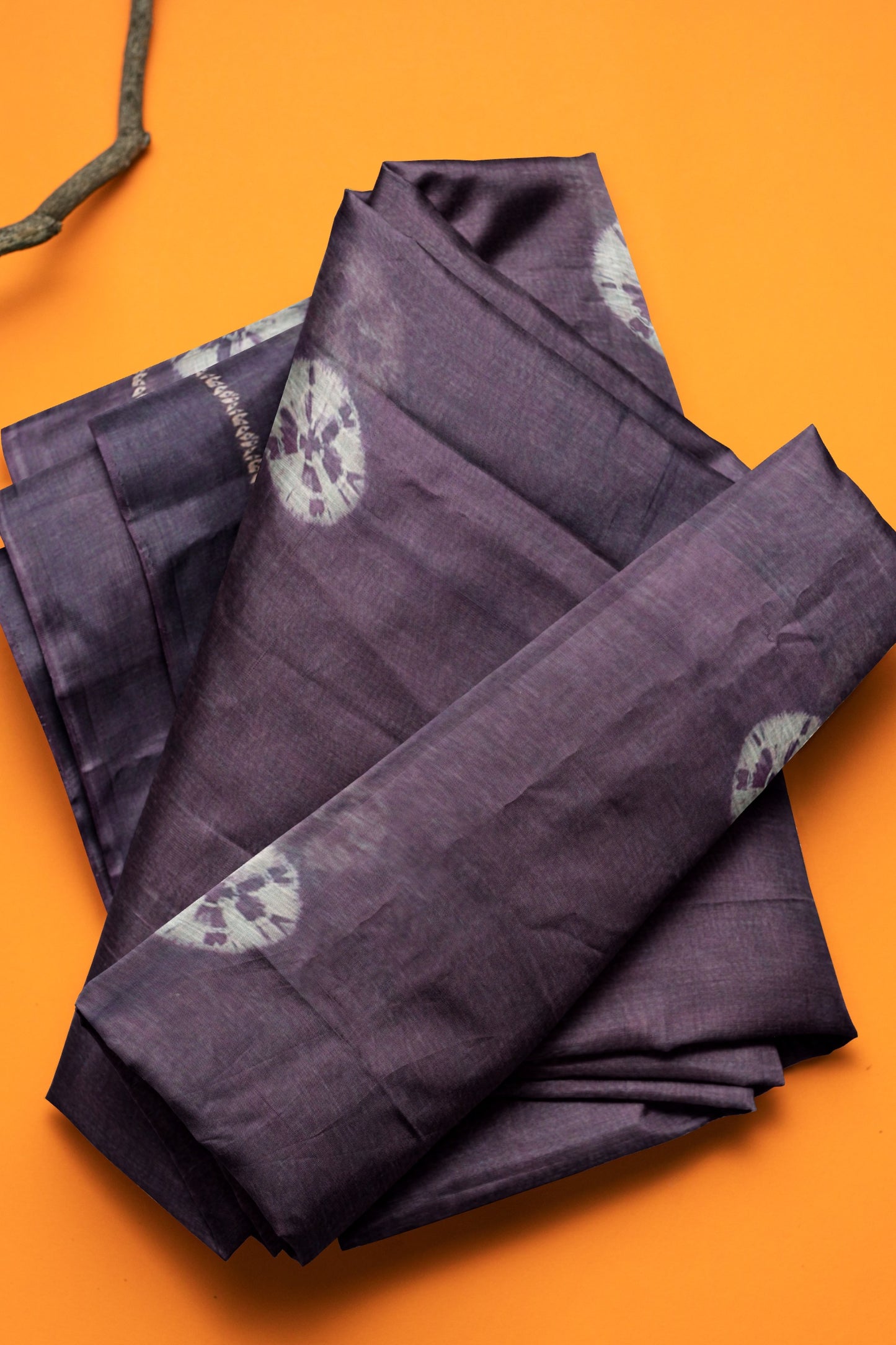 Indigo Violet Semi Linen Shibori Style Print Saree