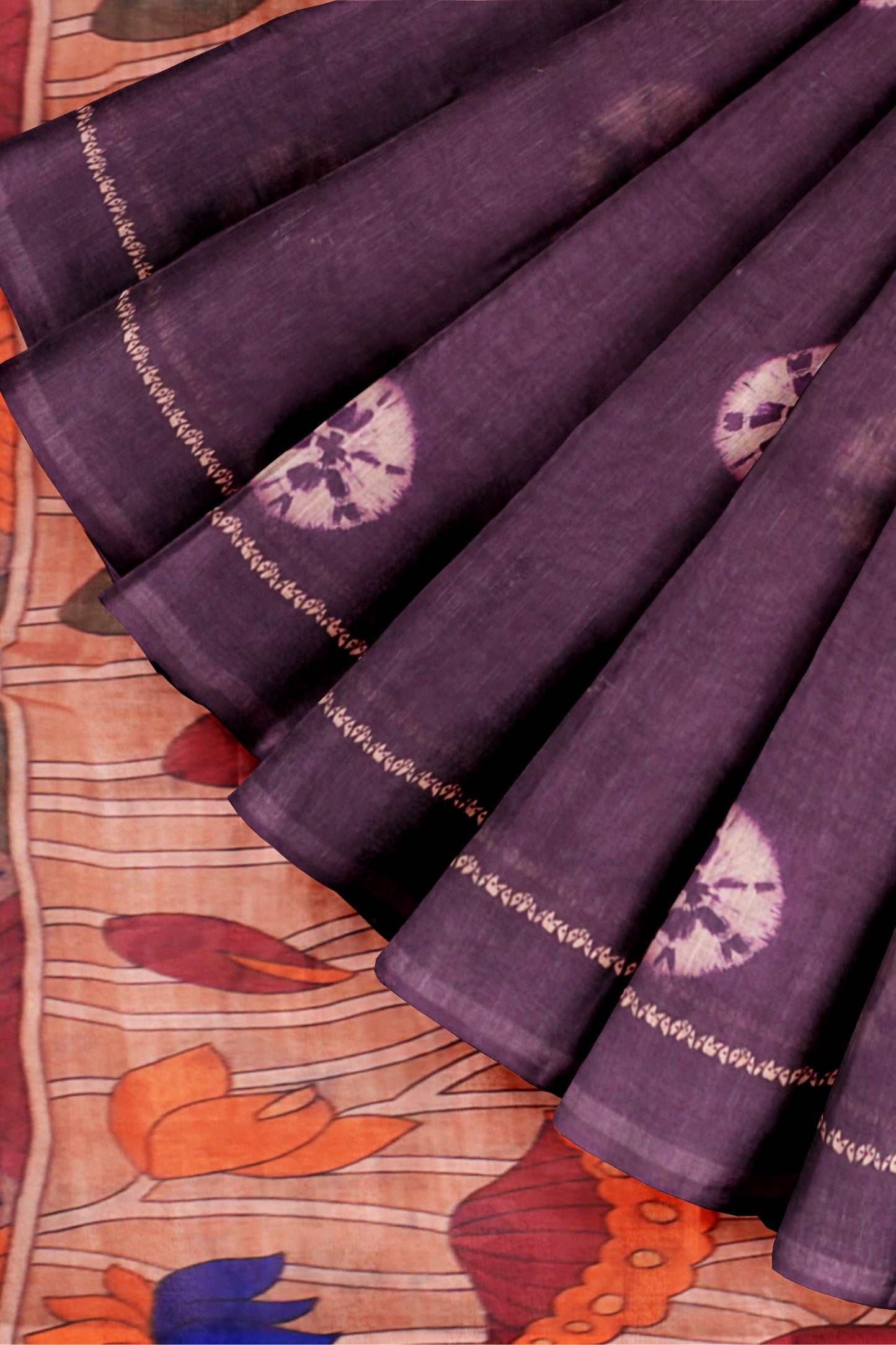 Purple Semi Linen Shibori Style Print Saree