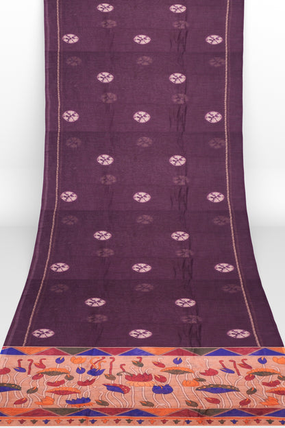 Purple Semi Linen Shibori Style Print Saree