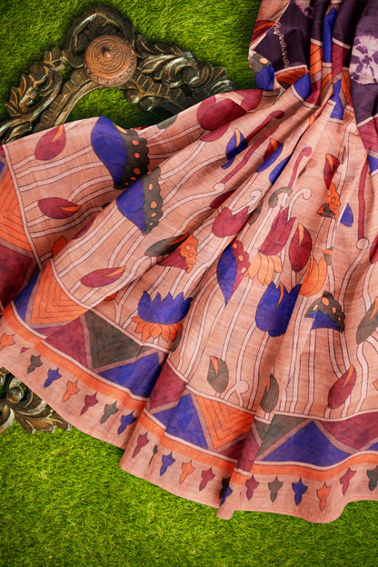 Purple Semi Linen Shibori Style Print Saree