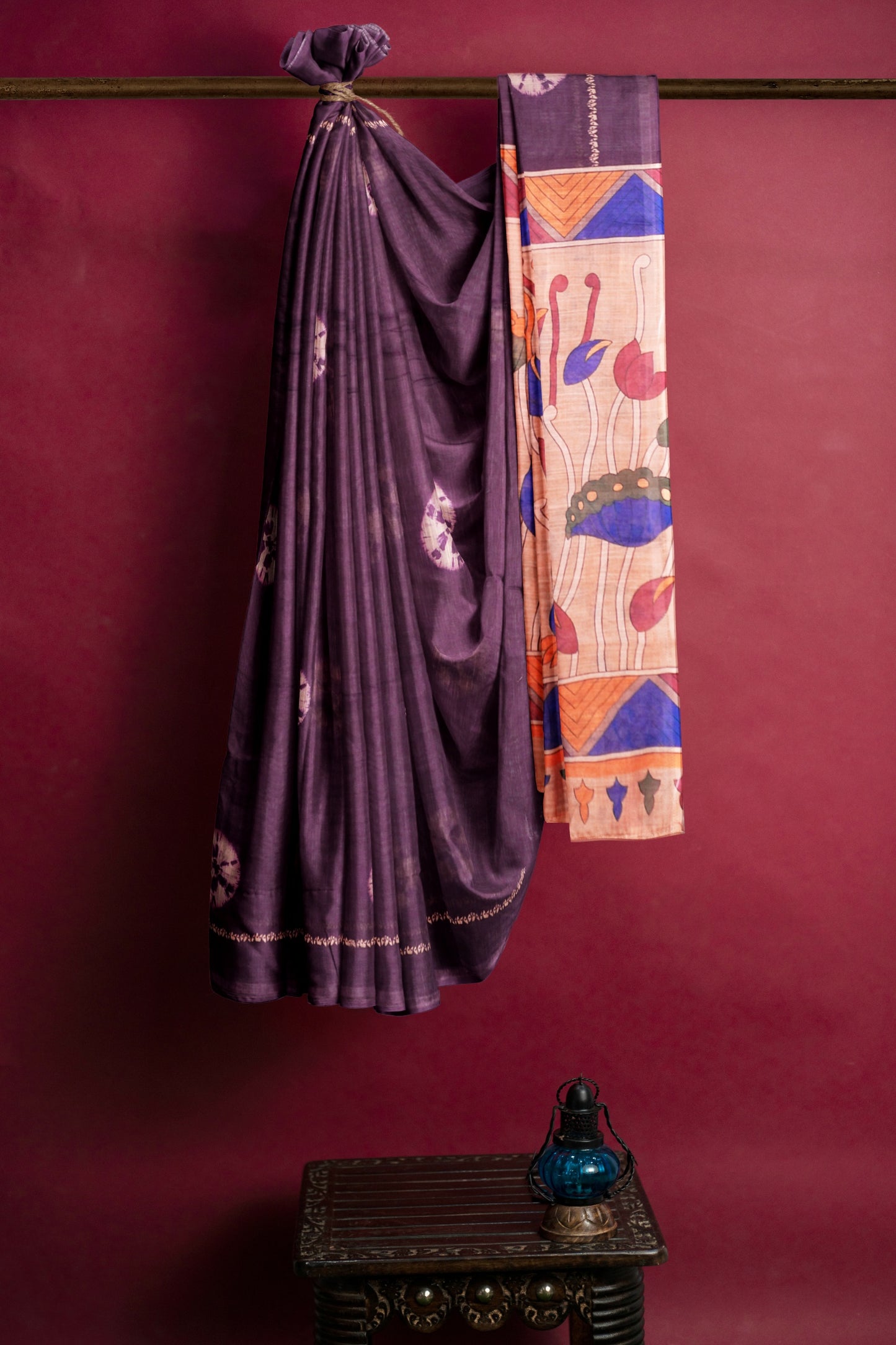 Purple Semi Linen Shibori Style Print Saree