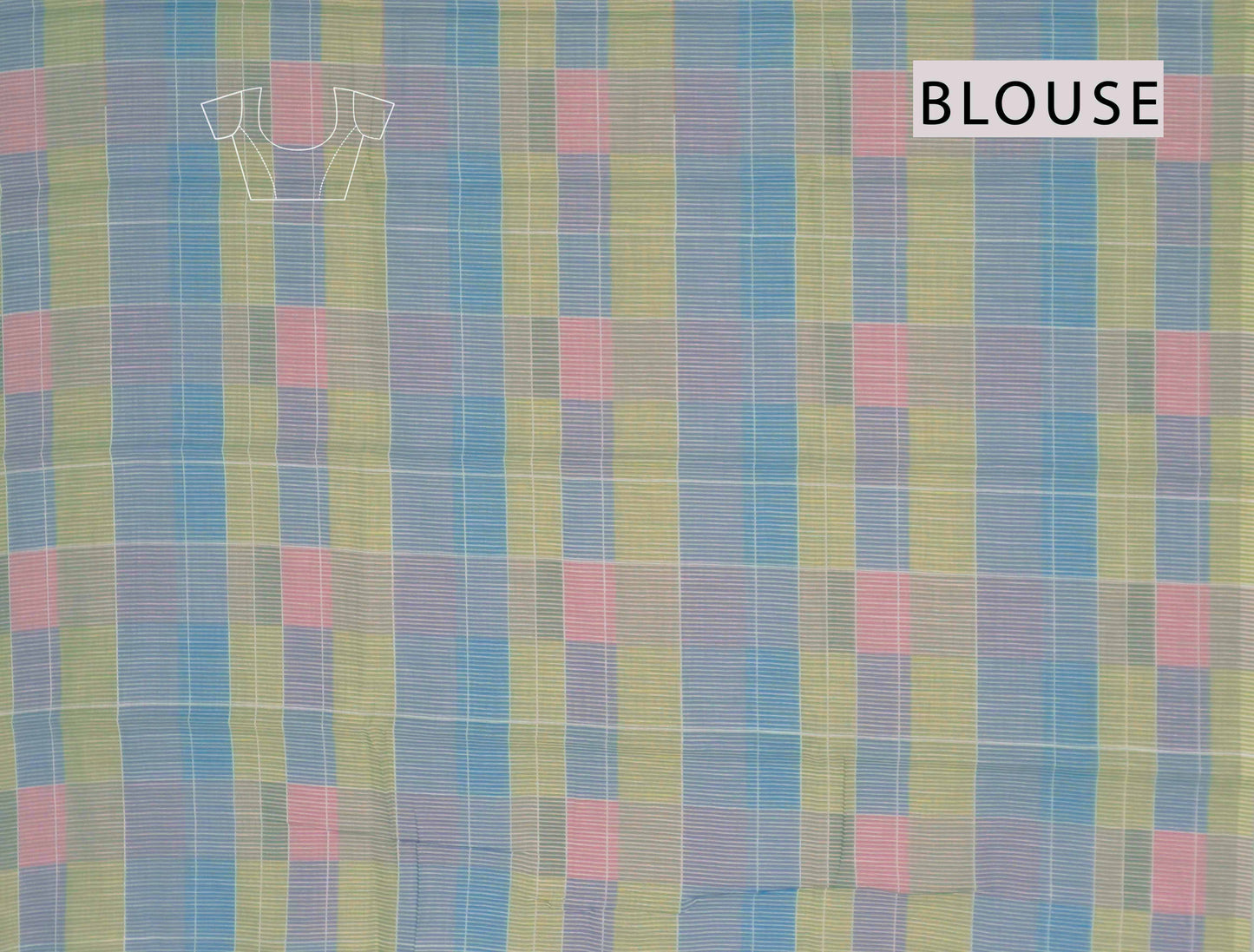 Pink Yellow Multi Colour Semi Linen Checks Saree