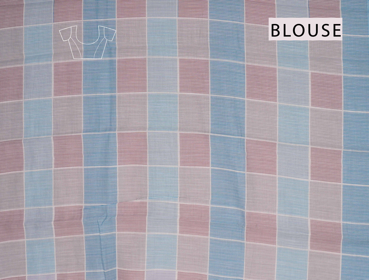 Blue Multi Colour Semi Linen Checks Saree