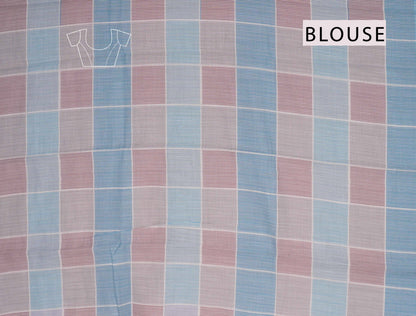 Blue Multi Colour Semi Linen Checks Saree