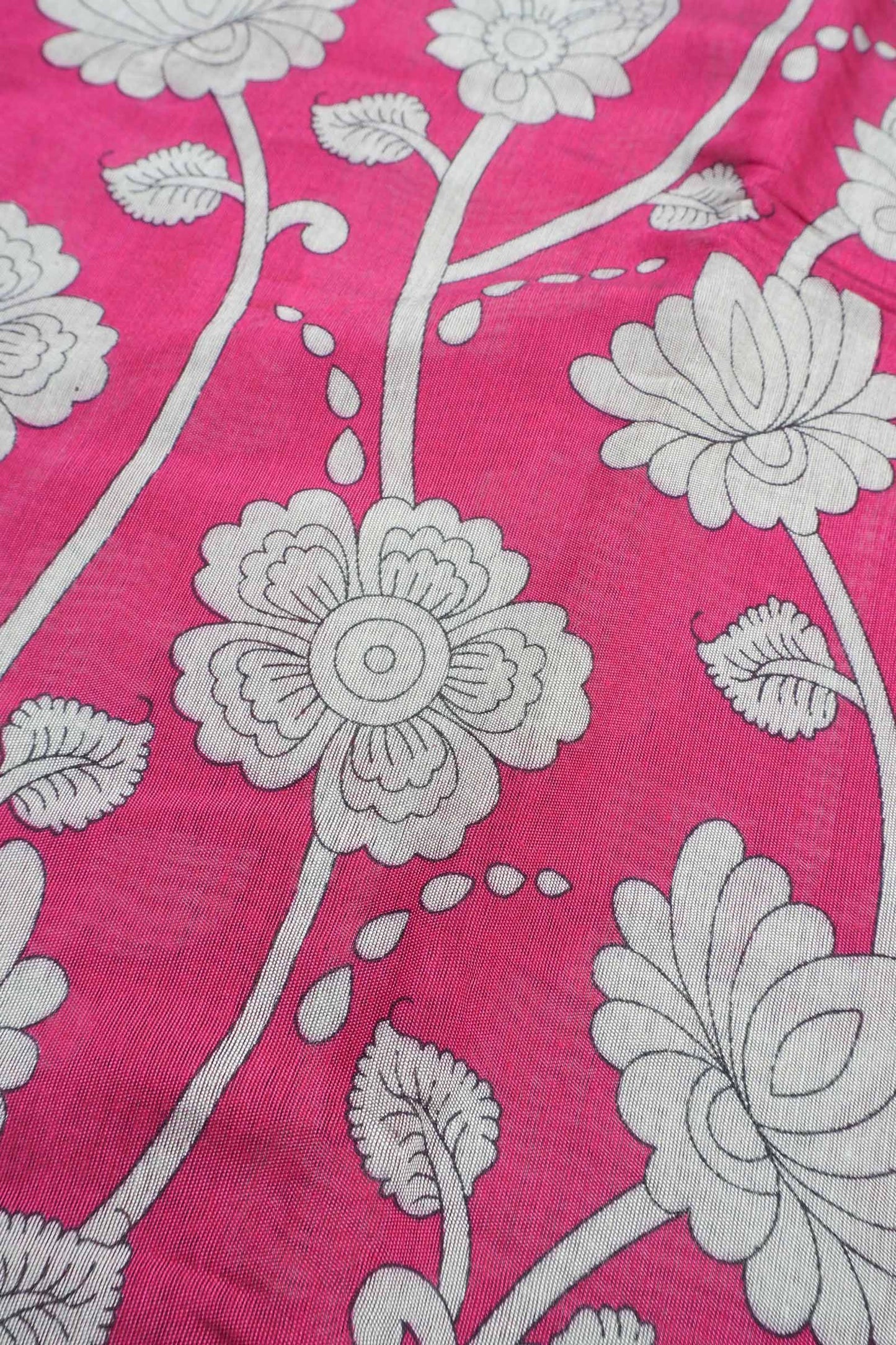 Pink Cotton Kalamkari Lotus Printed Saree