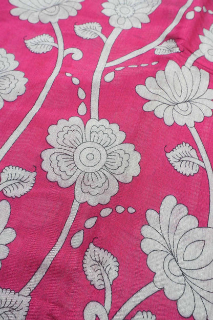 Pink Cotton Kalamkari Lotus Printed Saree