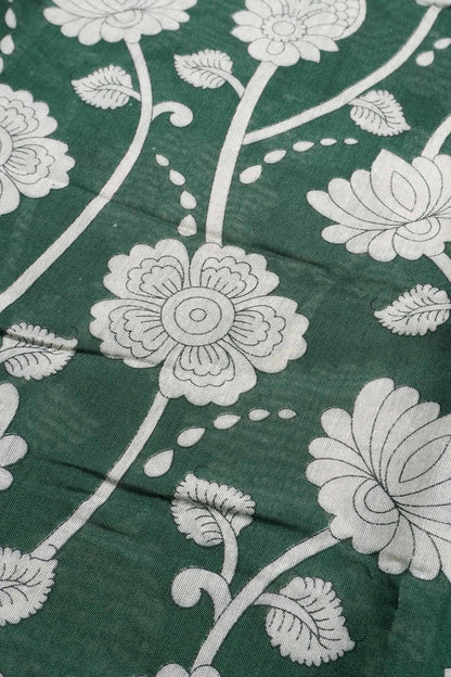 Green Cotton Kalamkari Lotus Printed Saree
