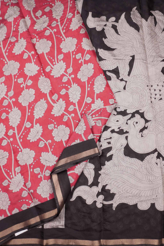 Red Cotton Kalamkari Lotus Printed Saree