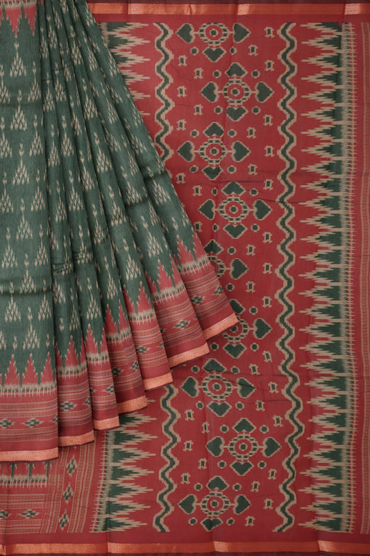 Green Fancy Printed Cotton Patola Style Pallu Saree