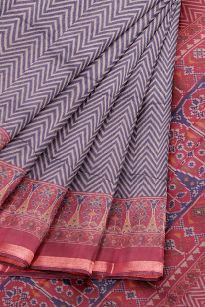 Blue Fancy Zig Zag Printed Cotton Ajrakh Style Pallu Saree