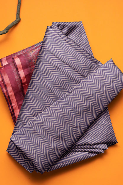 Blue Fancy Zig Zag Printed Cotton Ajrakh Style Pallu Saree