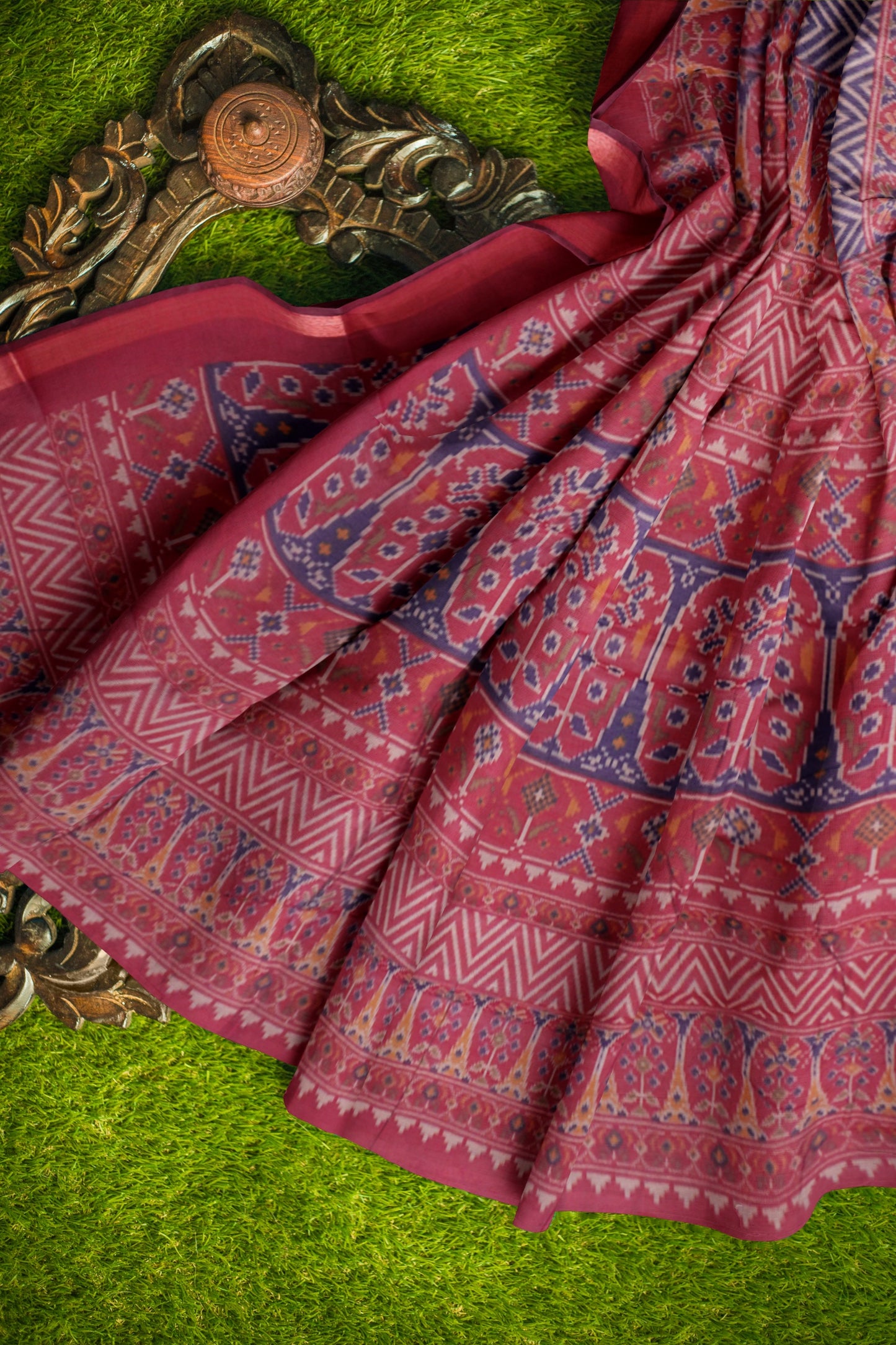 Blue Fancy Zig Zag Printed Cotton Ajrakh Style Pallu Saree