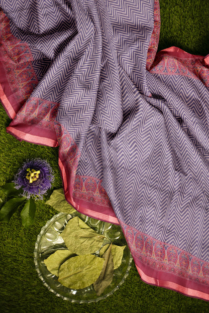 Blue Fancy Zig Zag Printed Cotton Ajrakh Style Pallu Saree