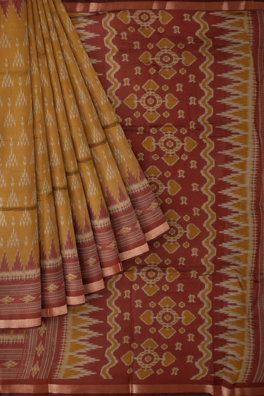 Mustard Yellow Printed Cotton Patola Style Pallu Saree