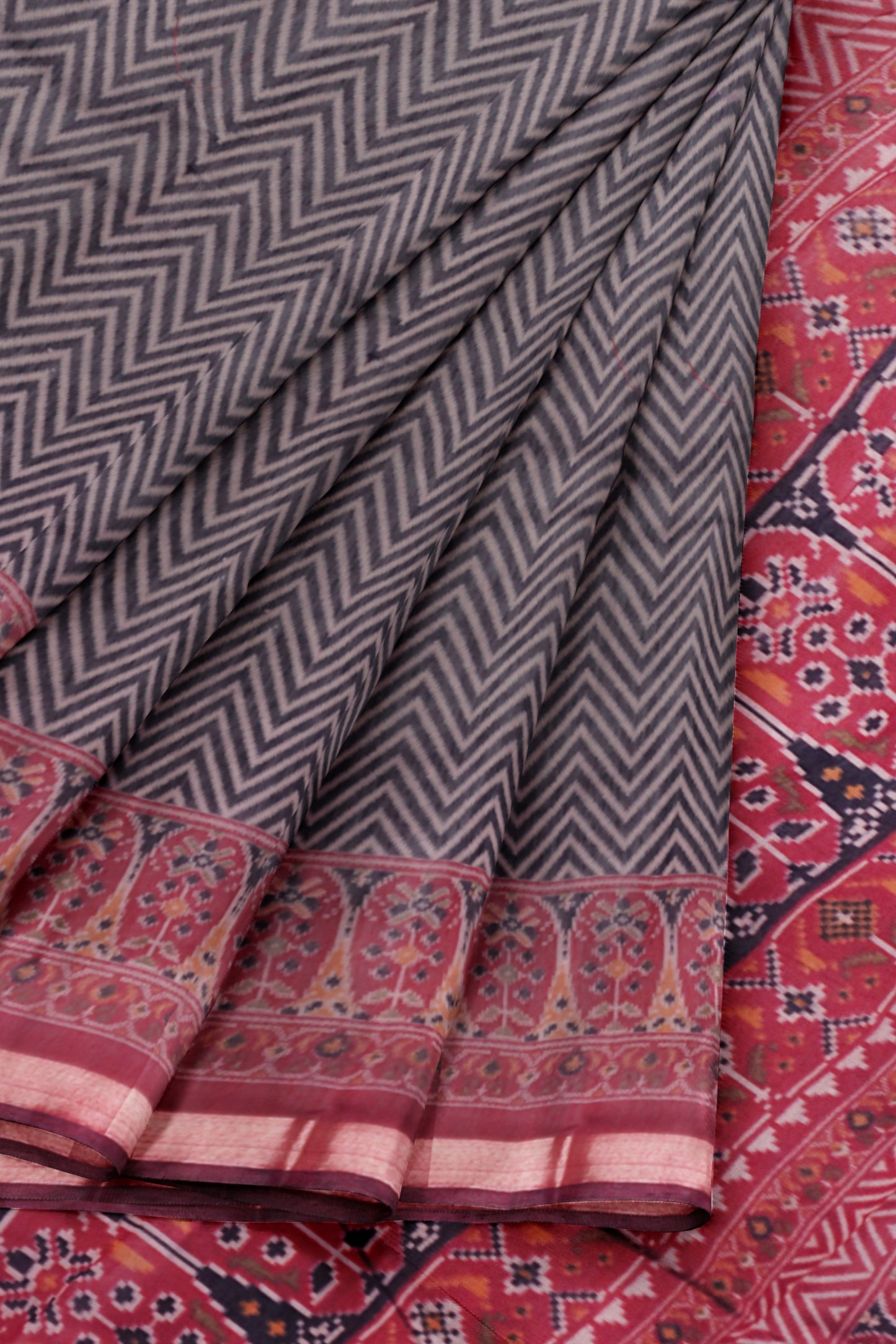 Black Fancy Zig Zag Printed Cotton Ajrakh Style Pallu Saree