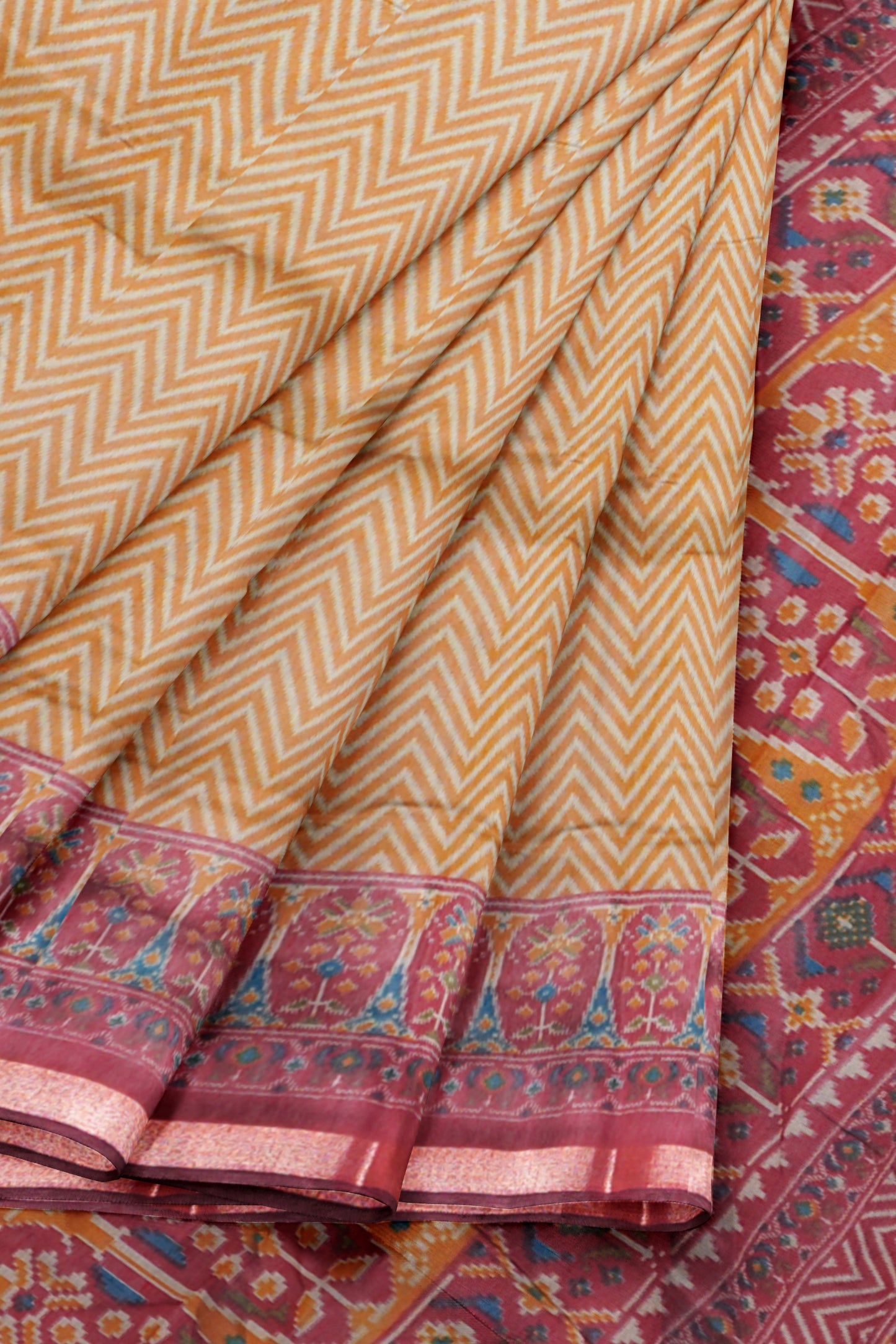 Mustard Fancy Zig Zag Printed Fancy Cotton Ajrakh Style Pallu Saree