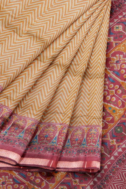 Mustard Fancy Zig Zag Printed Fancy Cotton Ajrakh Style Pallu Saree