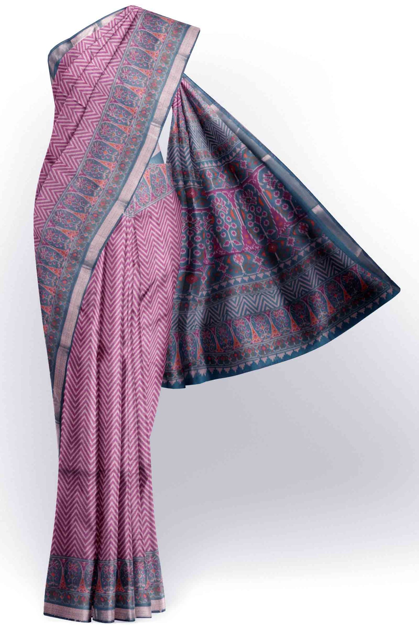 Violet Fancy Zig Zag Printed Cotton Ajrakh Style Pallu Saree